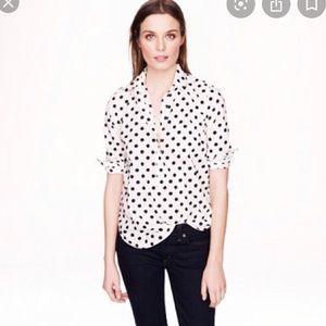 J Crew Factory Half Button Down Polka Dot Shirt